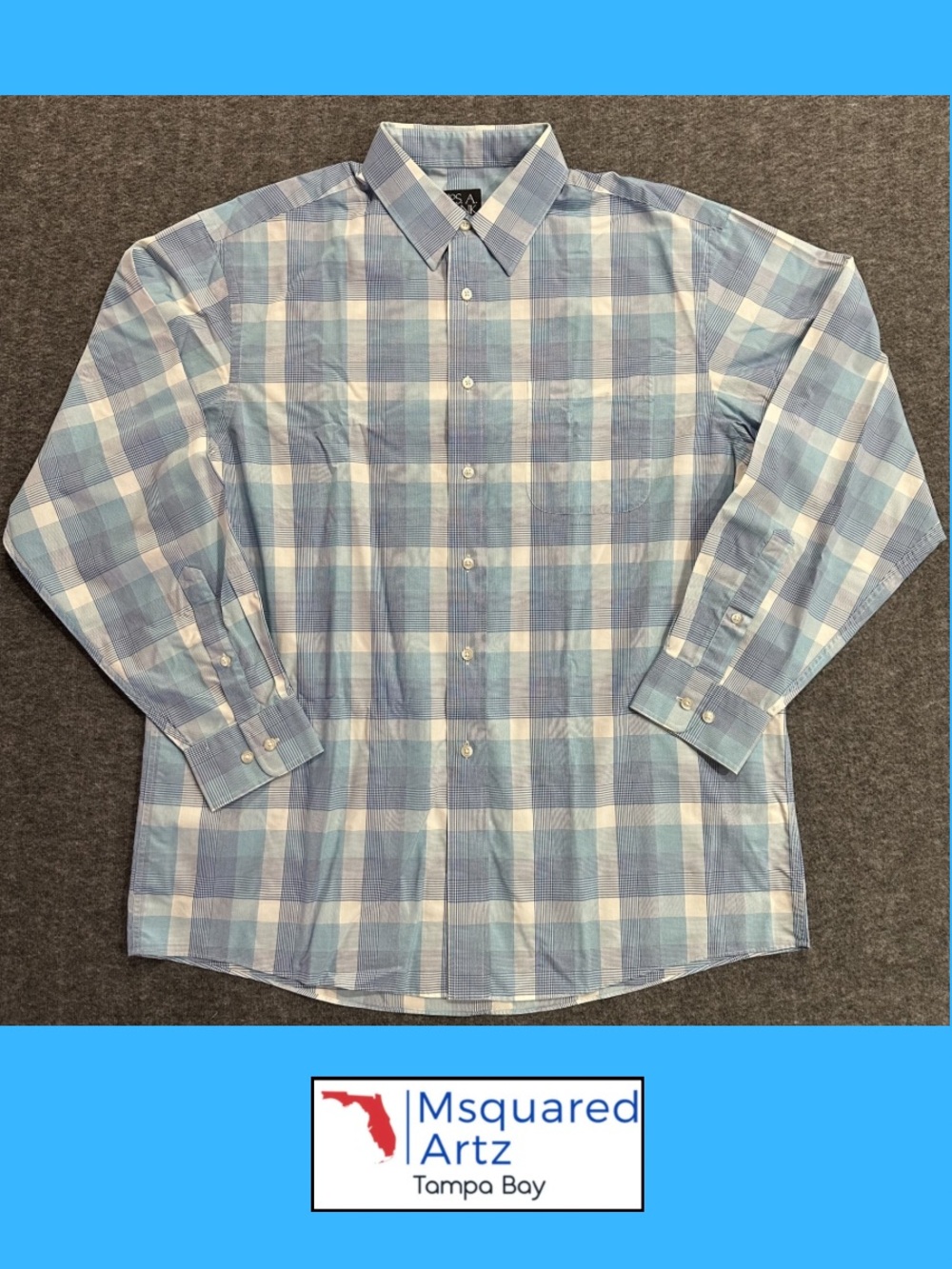 Jos. A. Bank Traveler's Collection Shirt Mens Large Blue Plaid Cotton Button Up